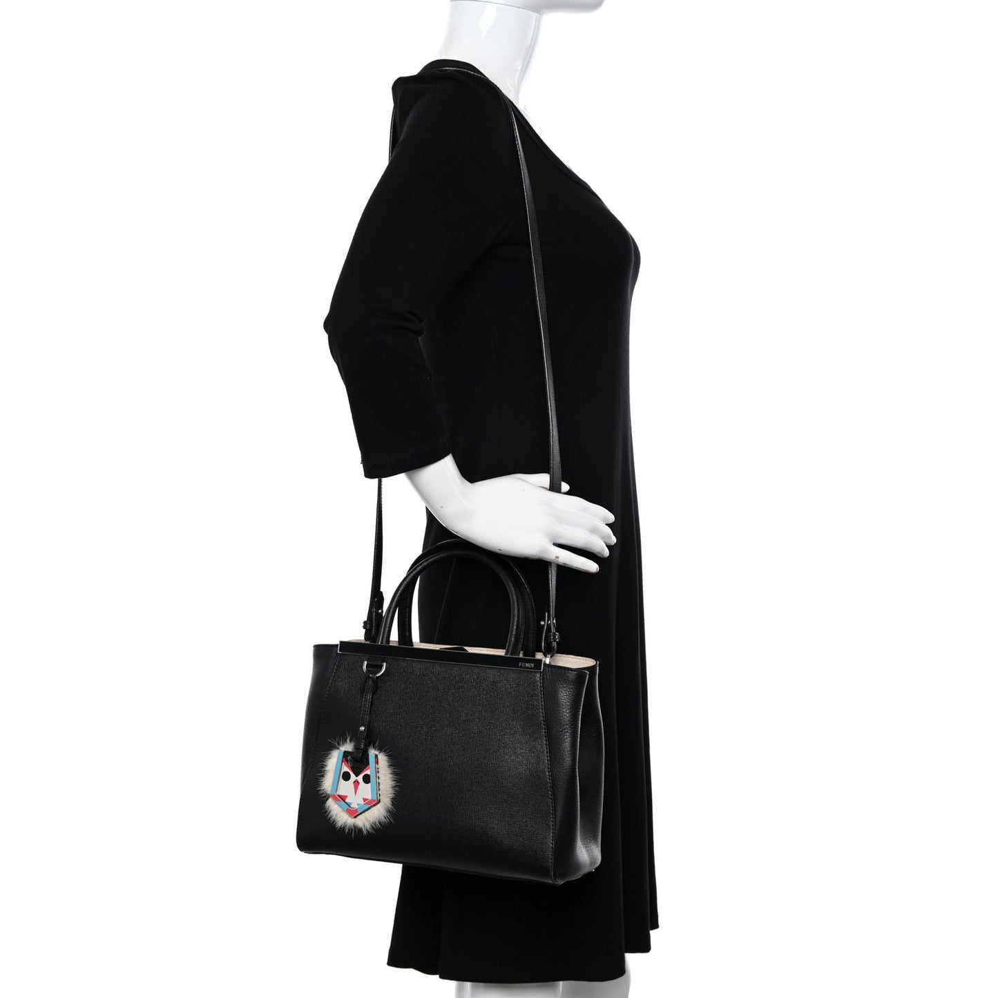 Vitello Elite Flamingo Mink Monster Charm Petite 2Jours Tote Black Multicolor