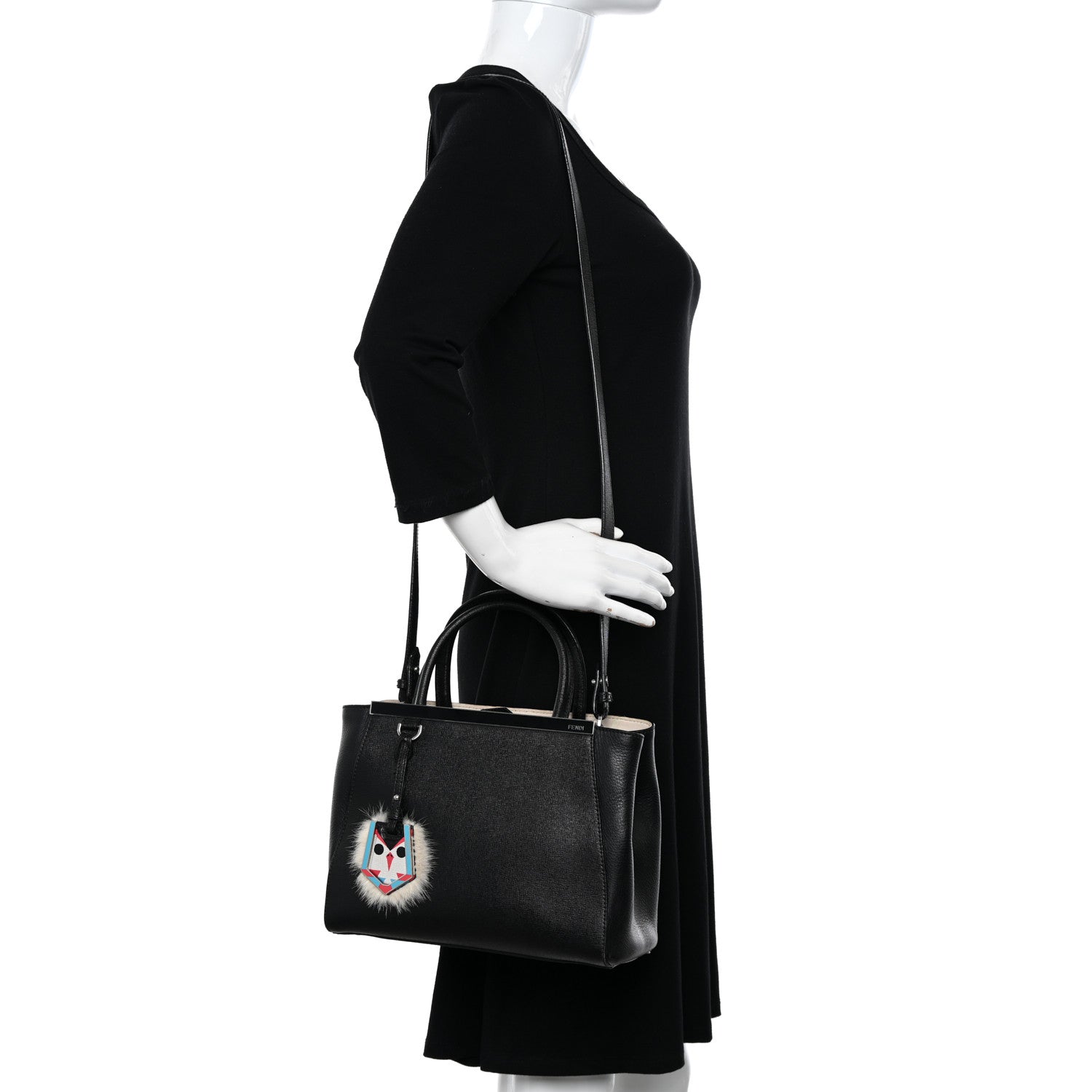 Fendi Vitello Elite Flamingo Mink Monster Charm Petite 2Jours Tote Black Multicolor 3 of 14