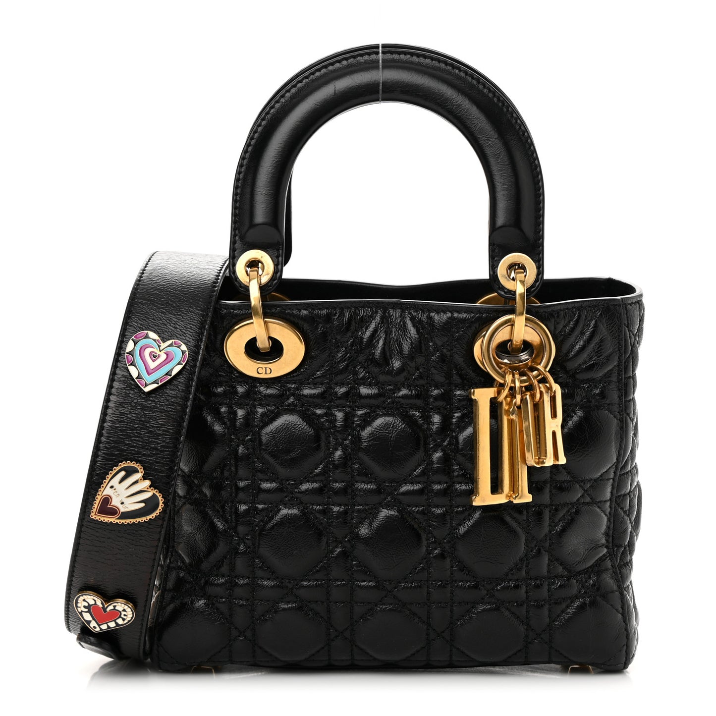 Crinkled Patent Cannage Small Lucky Badges My Lady Dior Black