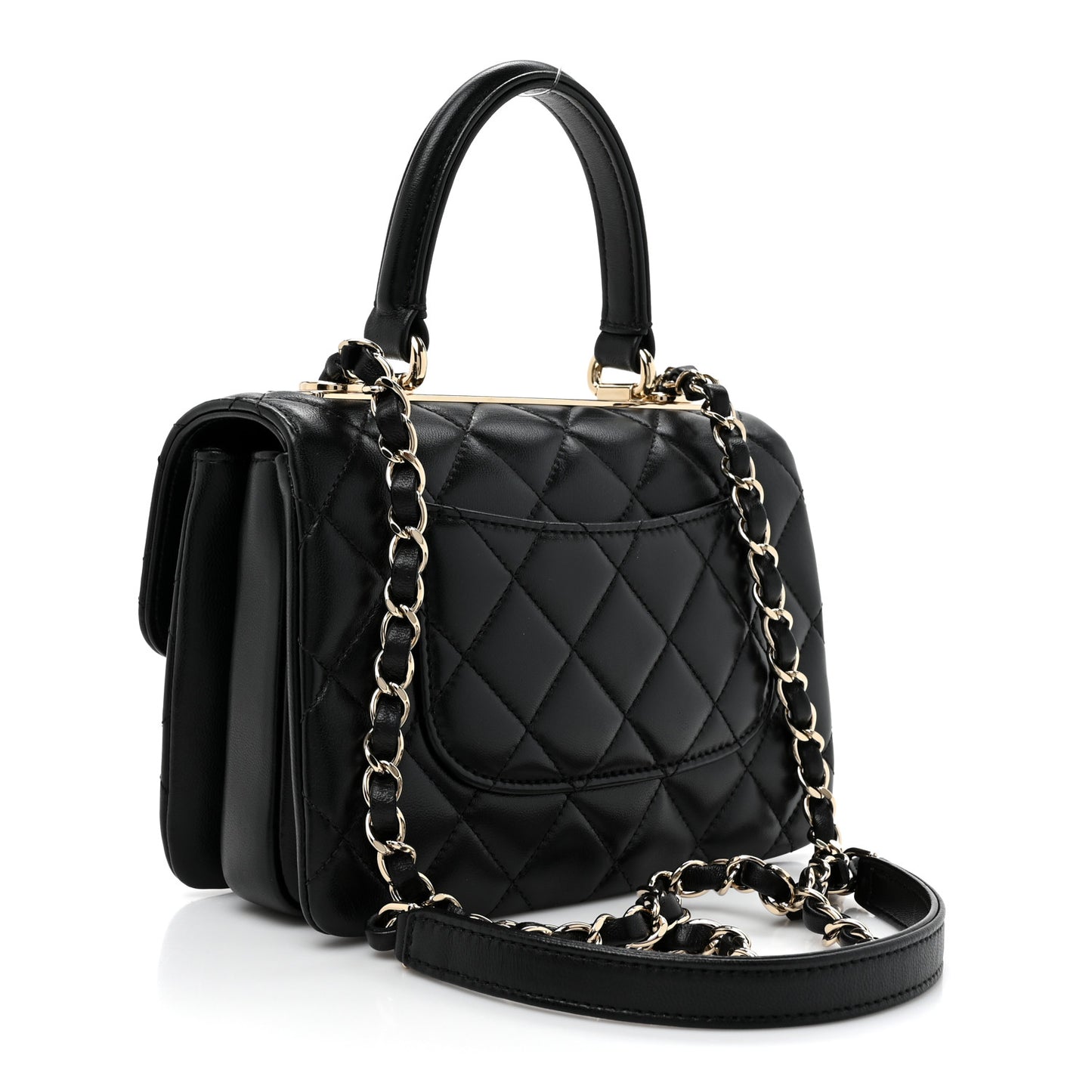 Lambskin Quilted Mini Trendy CC Dual Handle Flap Bag Black