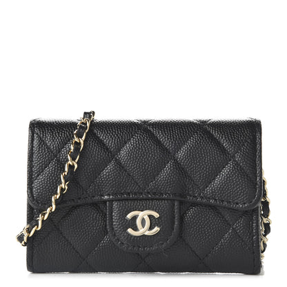 Chanel Caviar Quilted Flap Card Holder On Chain Black 1 of 12