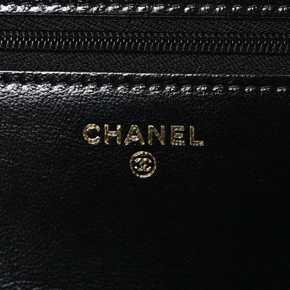 Chanel Shiny Lambskin Quilted CC Bow Wallet on Chain WOC Black 6 of 11