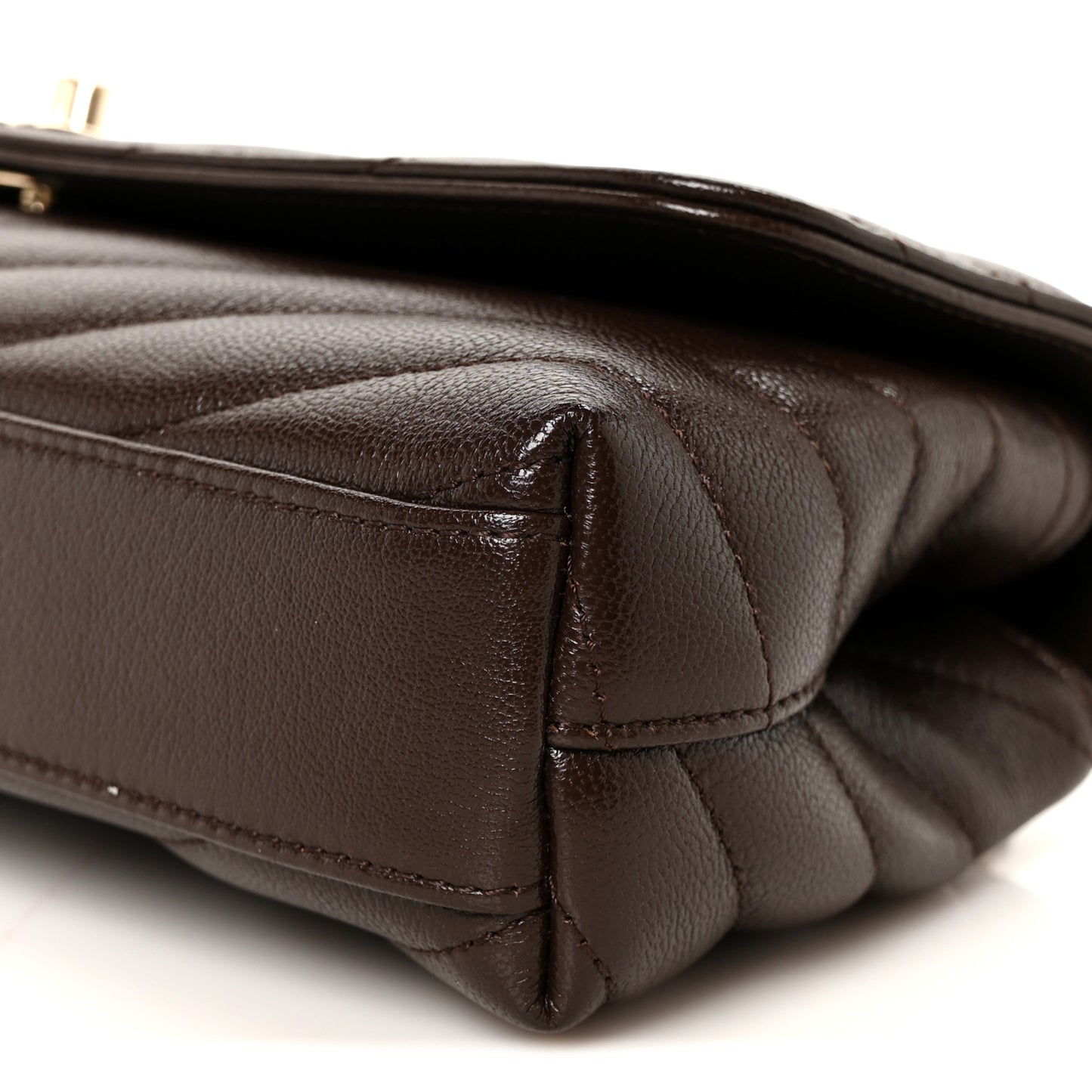 Goatskin Chevron Quilted Maxi East West Coco Handle Flap Dark Brown