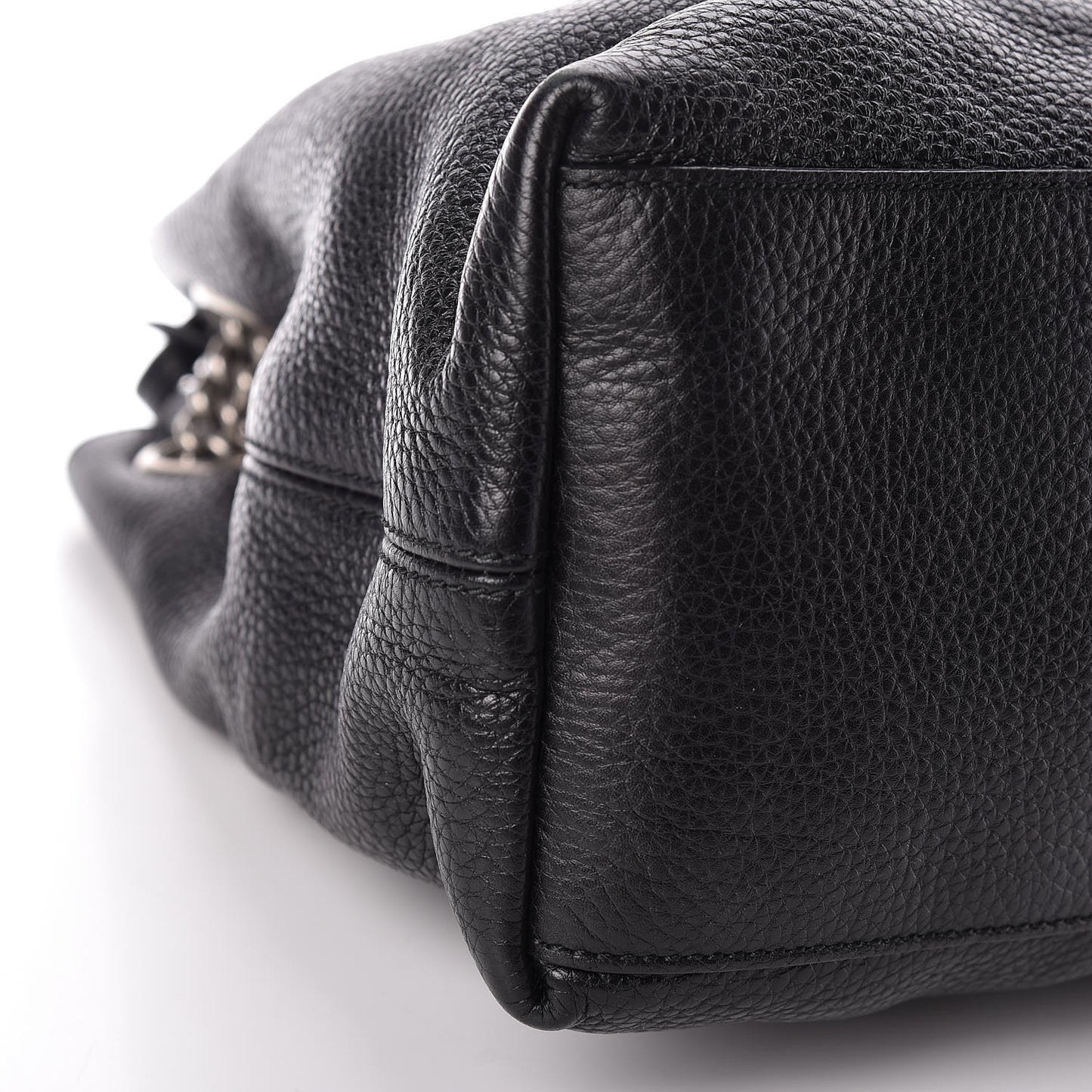 Pebbled Calfskin Studded Medium Soho Chain Shoulder Bag Black