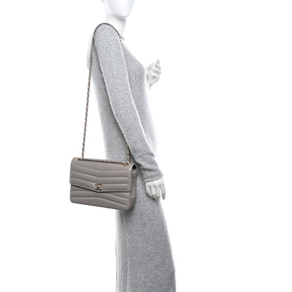 Chanel Shiny Lambskin Chevron Quilted Miroir Grey 2 of 13