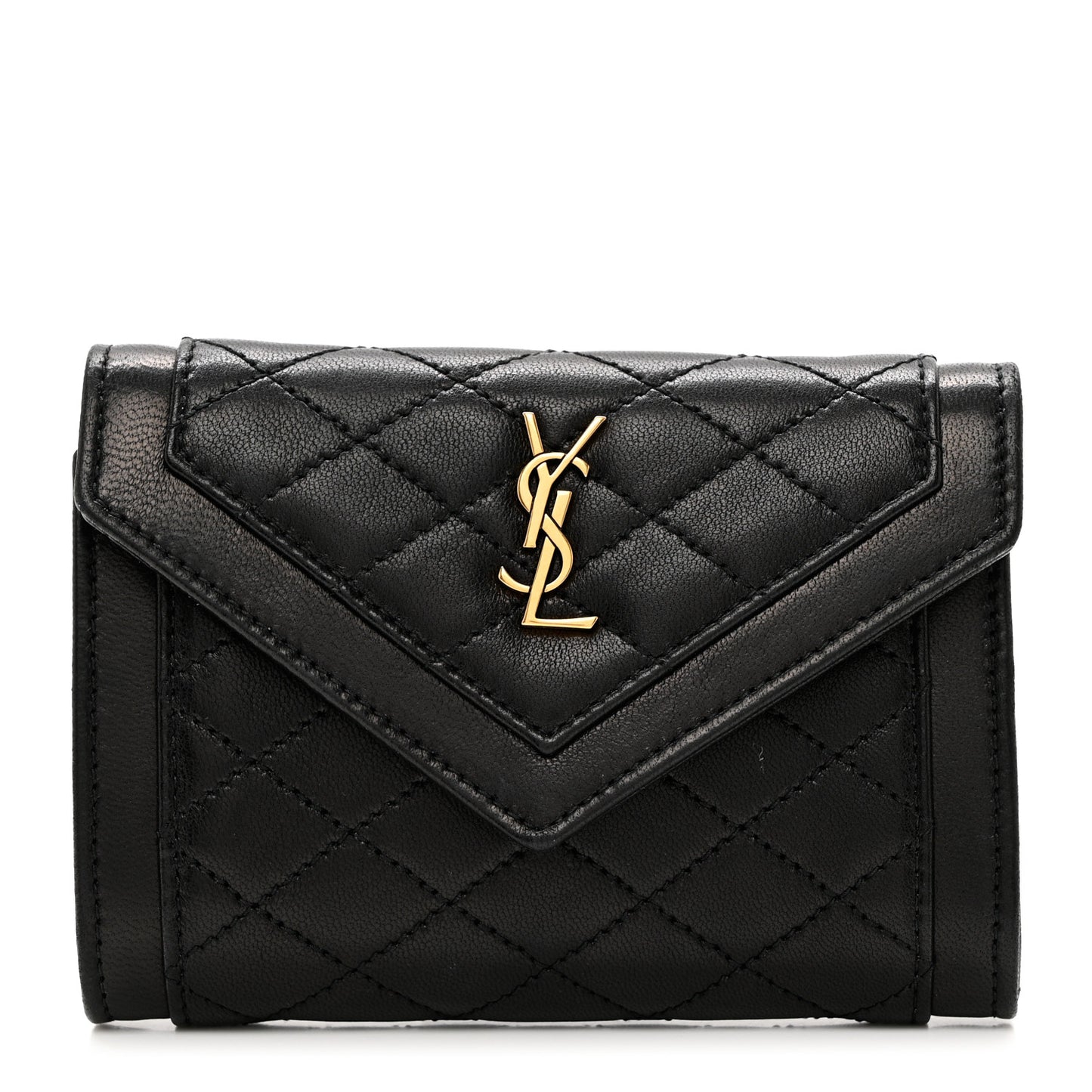 Lambskin Quilted Monogram Gaby Small Envelope Wallet Black