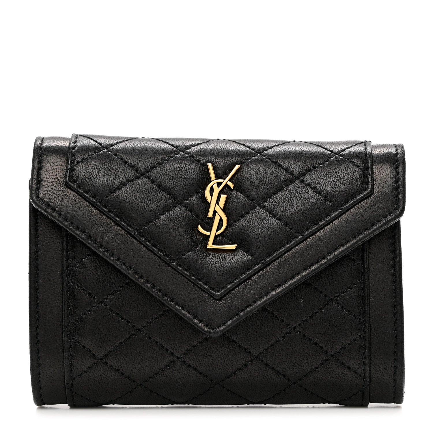 Saint Laurent Lambskin Quilted Monogram Gaby Small Envelope Wallet Black 1 of 7
