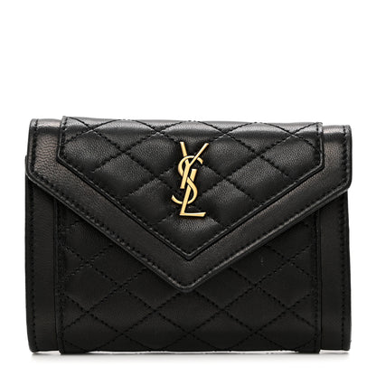 Saint Laurent Lambskin Quilted Monogram Gaby Small Envelope Wallet Black 1 of 7