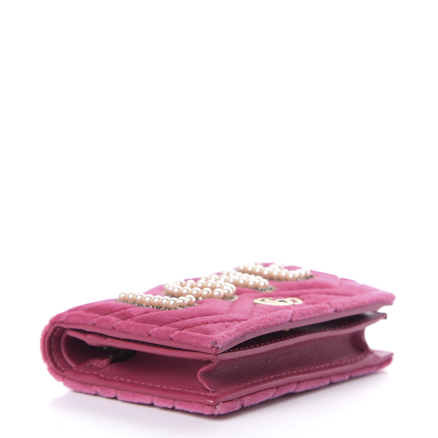 Gucci Velvet Matelasse Pearl Love Embroidered GG Marmont Card Case Wallet Light Raspberry Rose 4 of 9