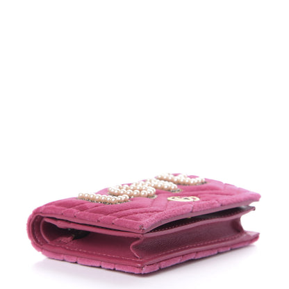 Gucci Velvet Matelasse Pearl Love Embroidered GG Marmont Card Case Wallet Light Raspberry Rose 4 of 9
