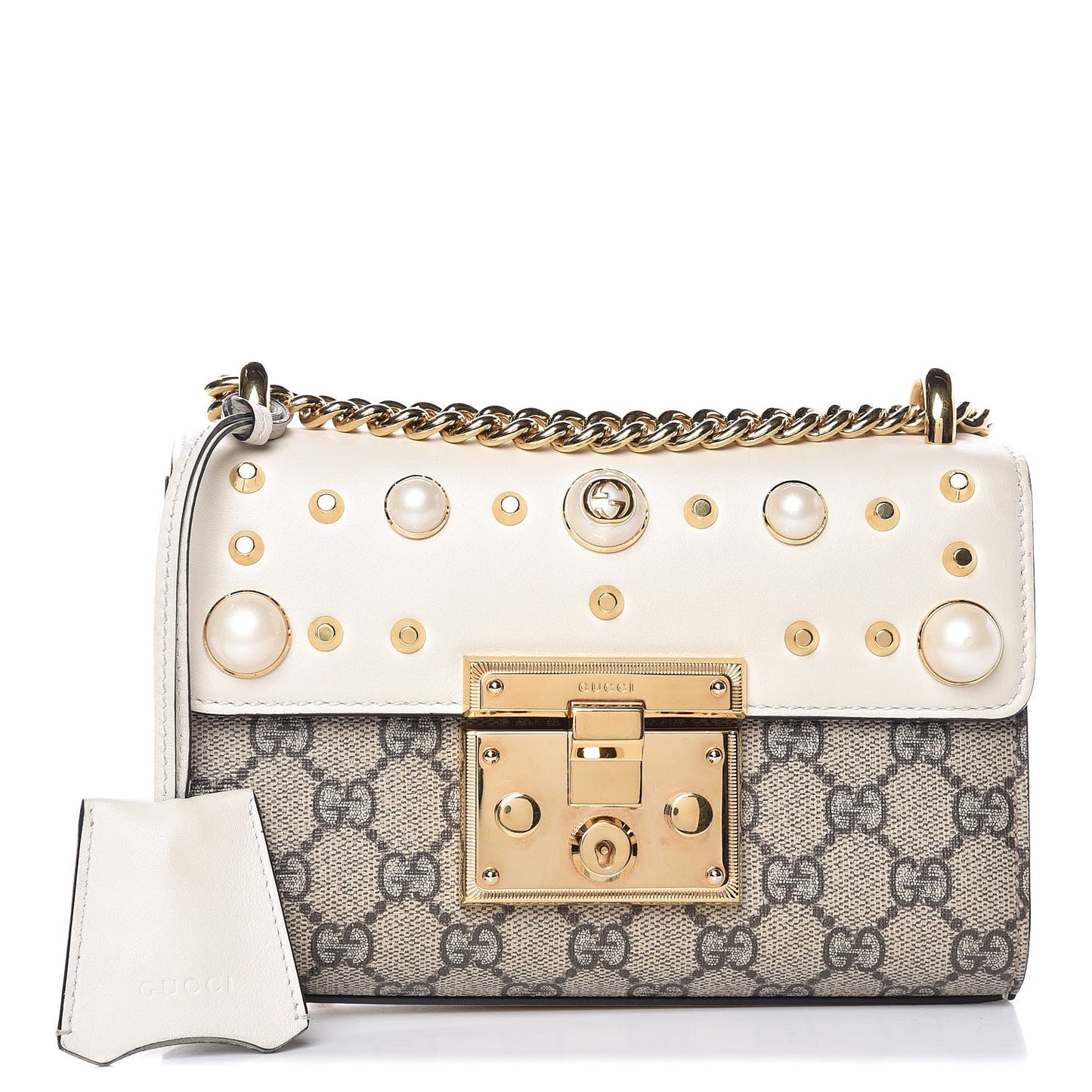 GG Supreme Monogram Studded Small Padlock Shoulder Bag White