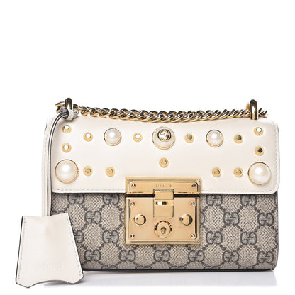 Gucci GG Supreme Monogram Studded Small Padlock Shoulder Bag White 1 of 10