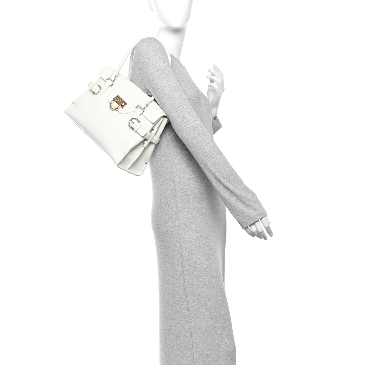 Calfskin Gancini Top Handle Satchel White