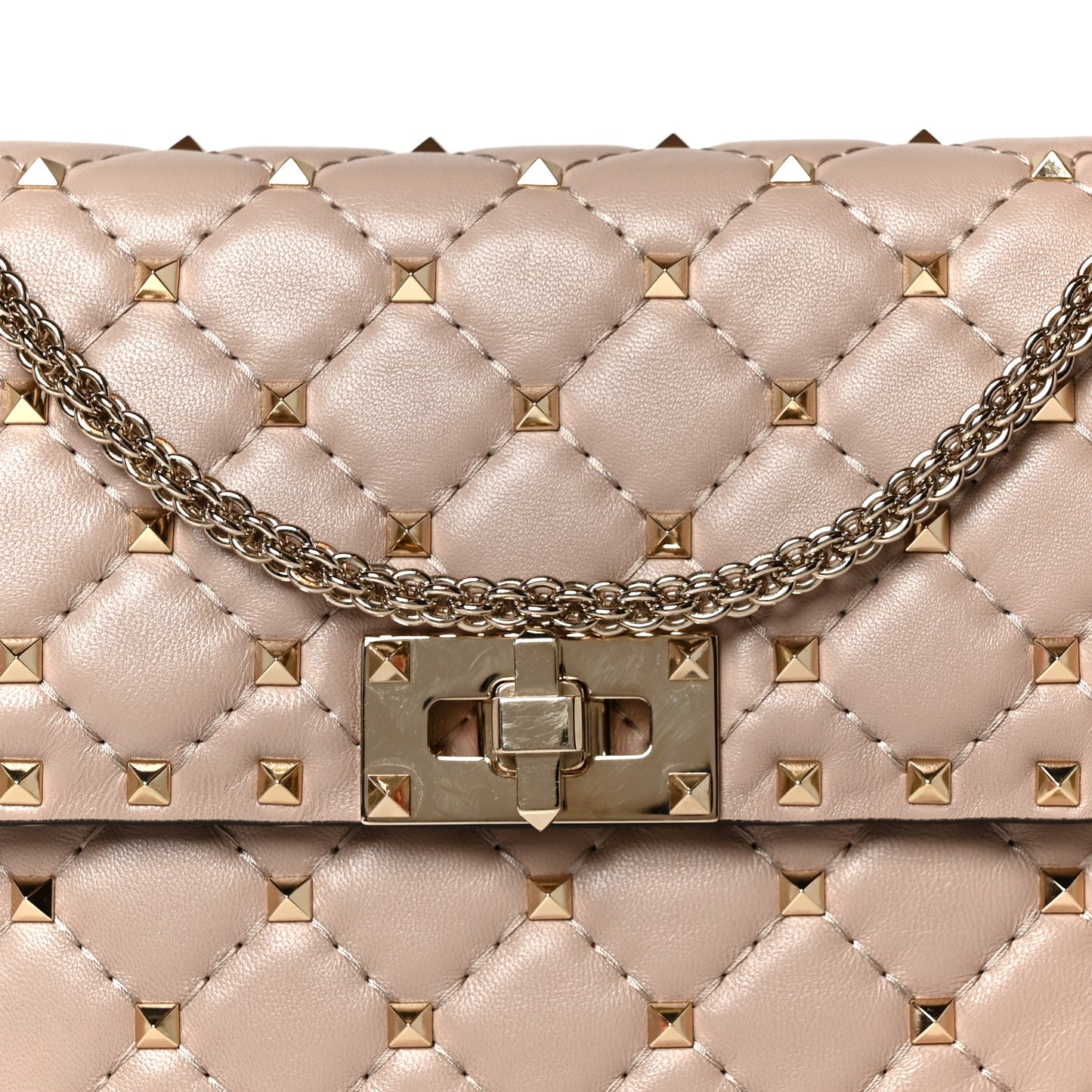 Nappa Medium Rockstud Spike Shoulder Bag Poudre
