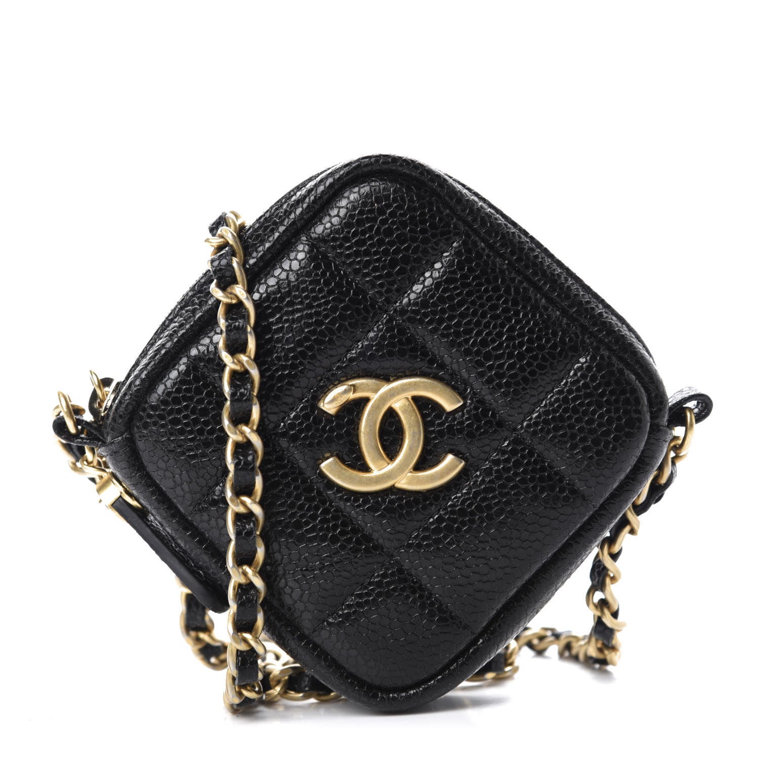 Chanel Caviar Quilted Diamond Coin Purse With Chain Black 1 of 10