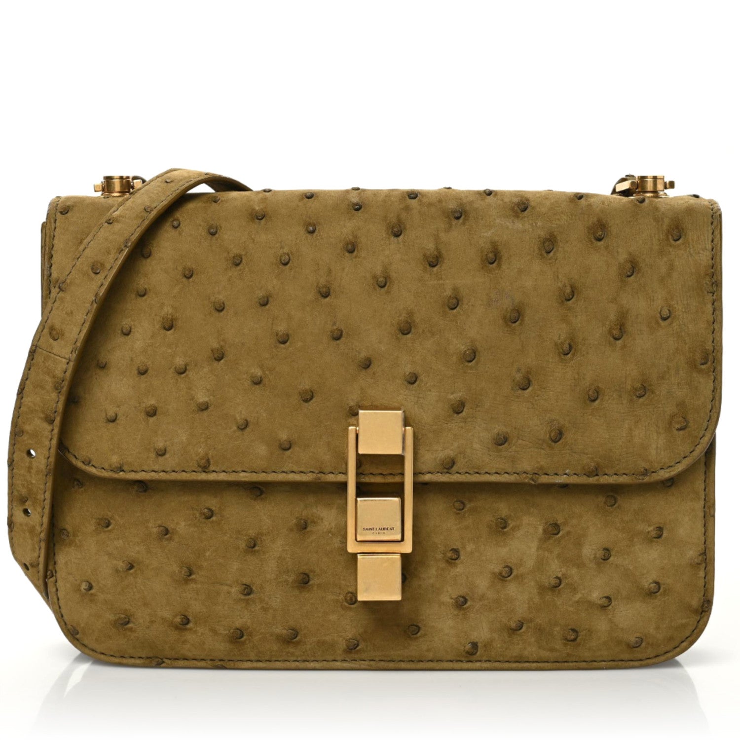 Saint Laurent Ostrich Carre Satchel Green 1 of 8
