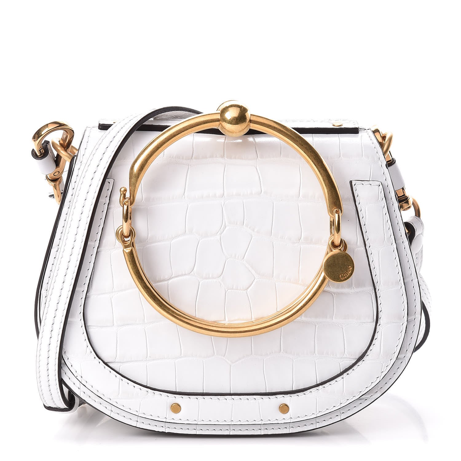 Chloe Suede Calfskin Crocodile Embossed Small Nile Bracelet Bag Brilliant White 1 of 11