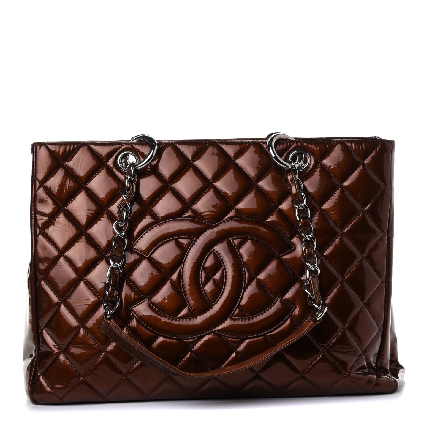 Metallic Patent Quilted Grand Shopping Tote GST Bronze