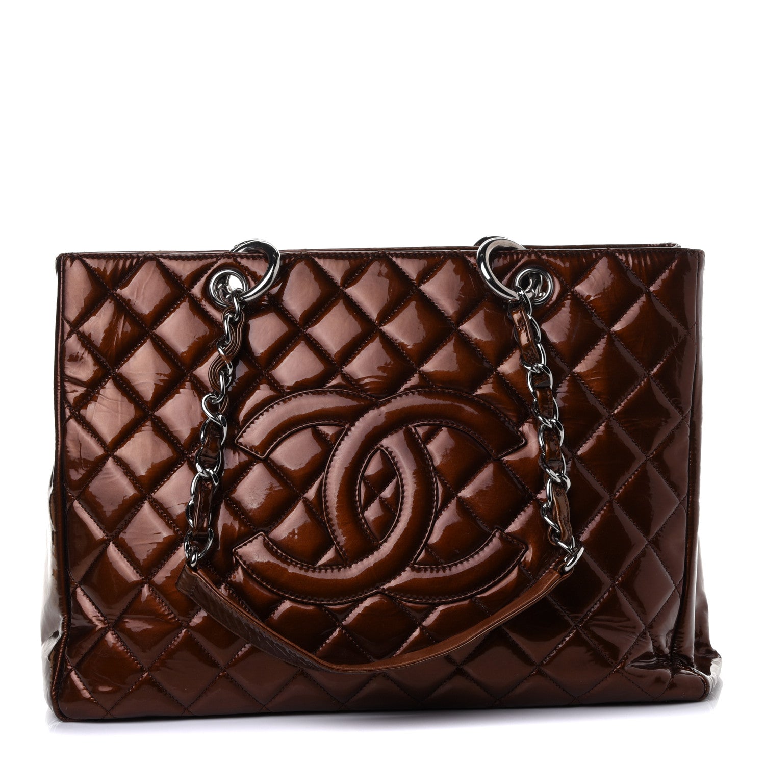 Chanel Metallic Patent Quilted Grand Shopping Tote GST Bronze 1 of 4