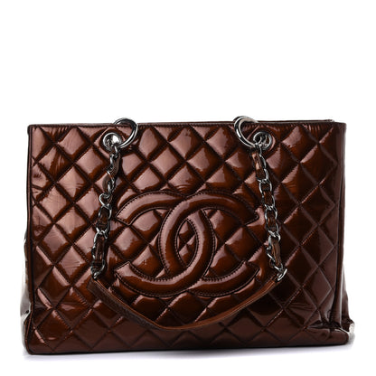 Chanel Metallic Patent Quilted Grand Shopping Tote GST Bronze 1 of 4