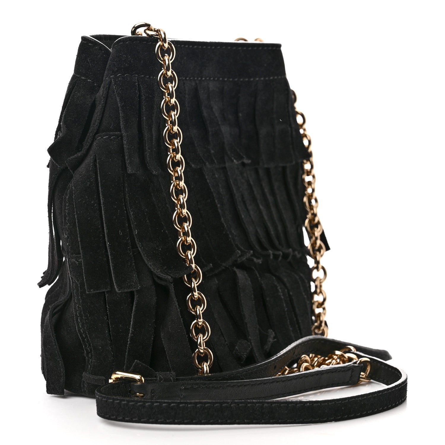 Burberry Suede Fringe Mini Bucket Bag Black 3 of 9
