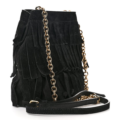 Burberry Suede Fringe Mini Bucket Bag Black 3 of 9