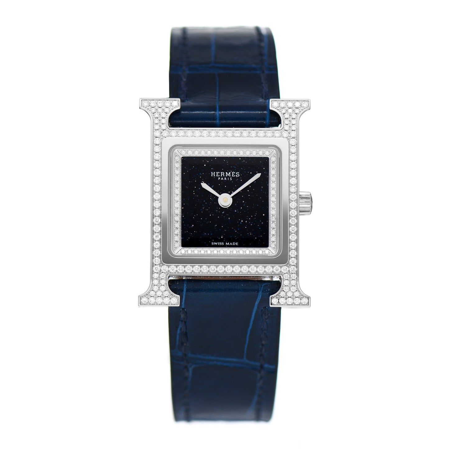 Stainless Steel Alligator Diamond Bezel Aventurine 21mm Heure H Hour Quartz Watch Bleu Saphir