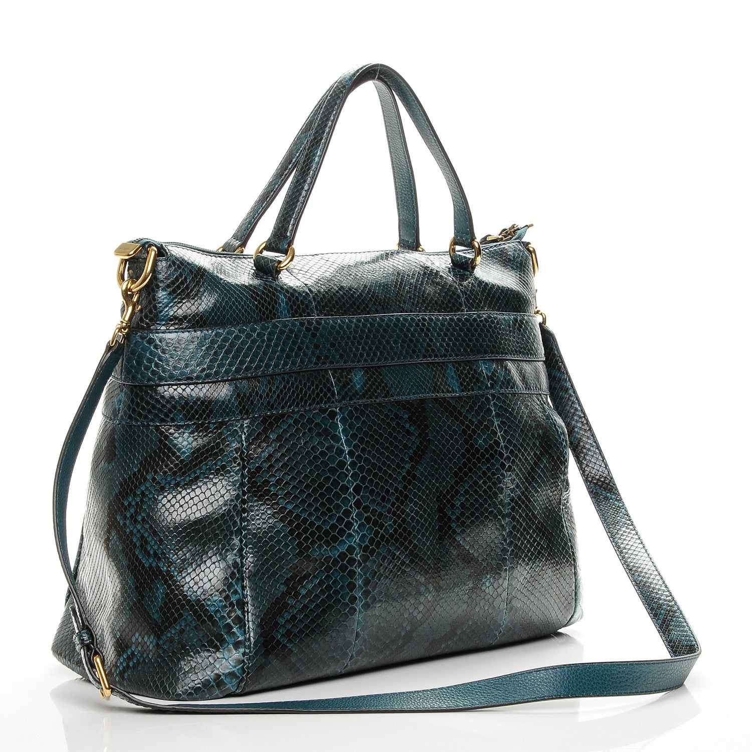 Gucci Python Large Ride Top Handle Bag Teal 3 of 7