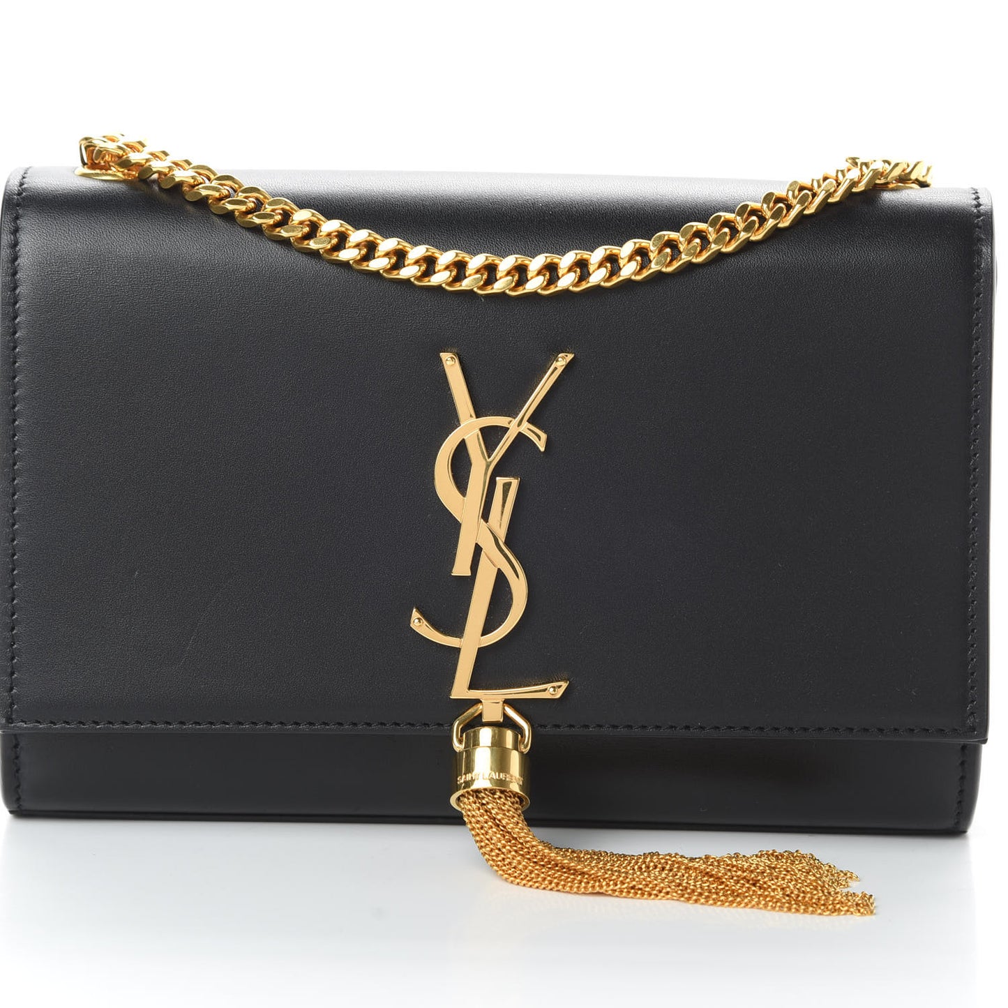 Smooth Calfskin Small Classic Monogram Kate Tassel Satchel Black
