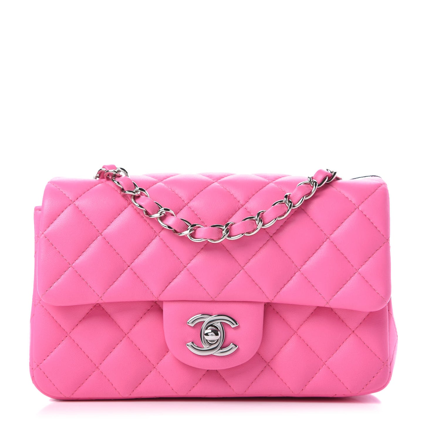 Lambskin Quilted Mini Rectangular Flap Neon Pink