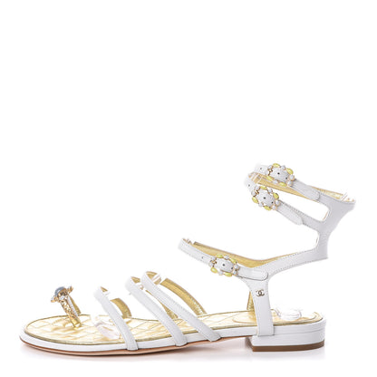 Chanel Lambskin Gripoix Flat Sandals 37 White 1 of 7