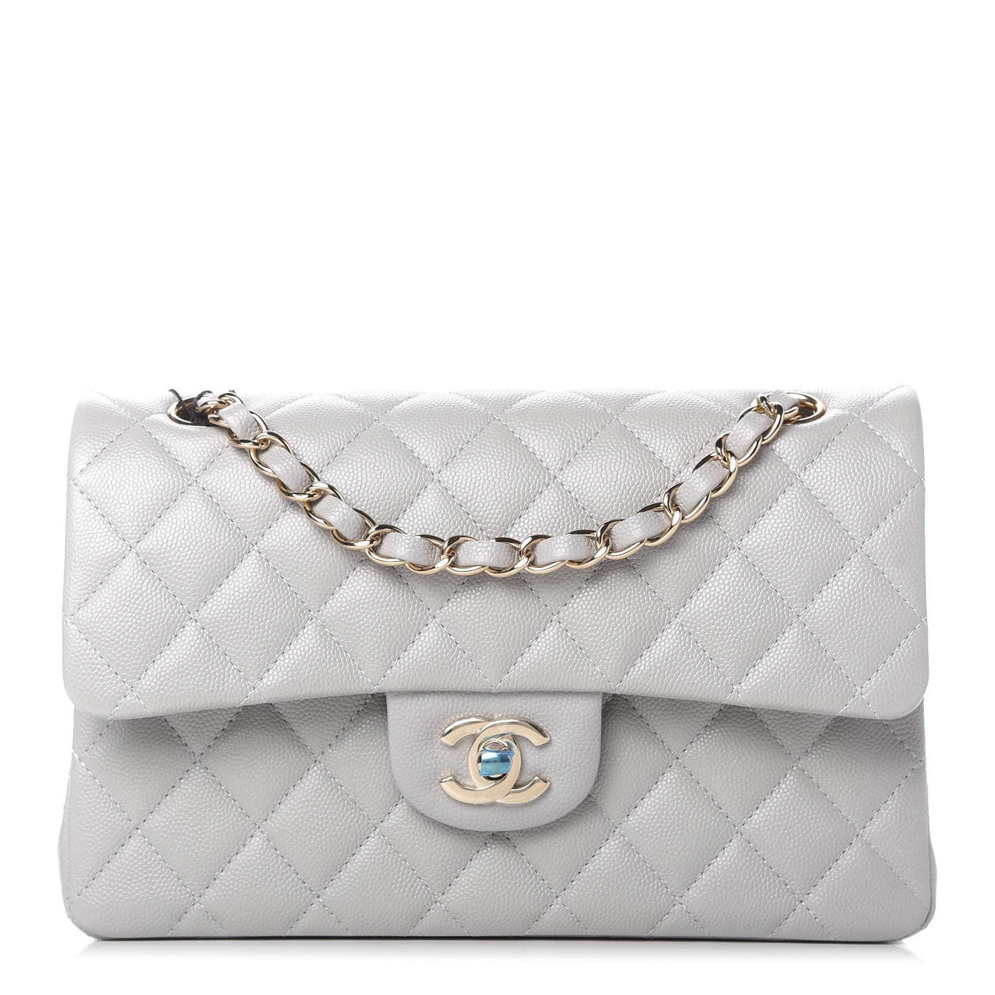Caviar Quilted Small Double Flap Grey