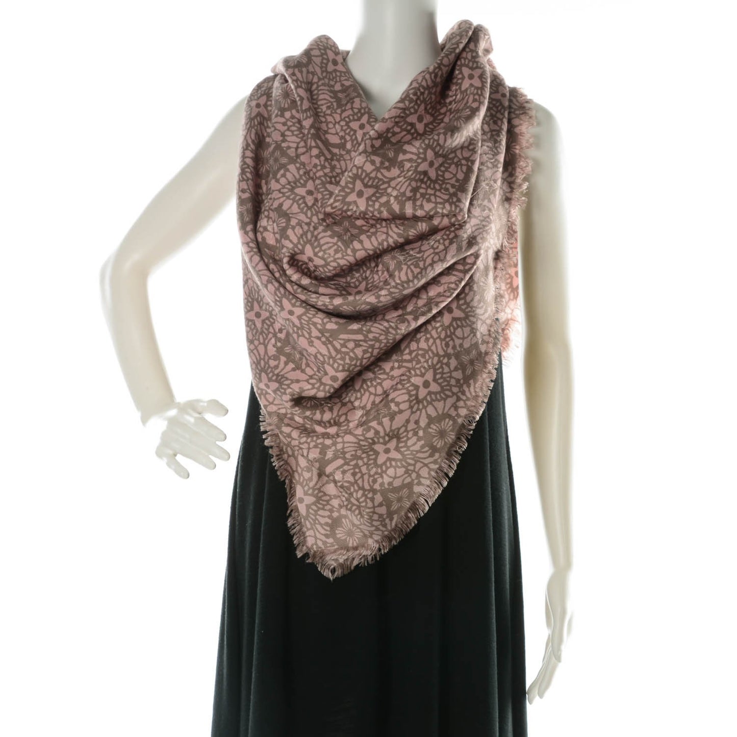 Silk Wool Monogram Dentelle Shawl Scarf Rose Poudre