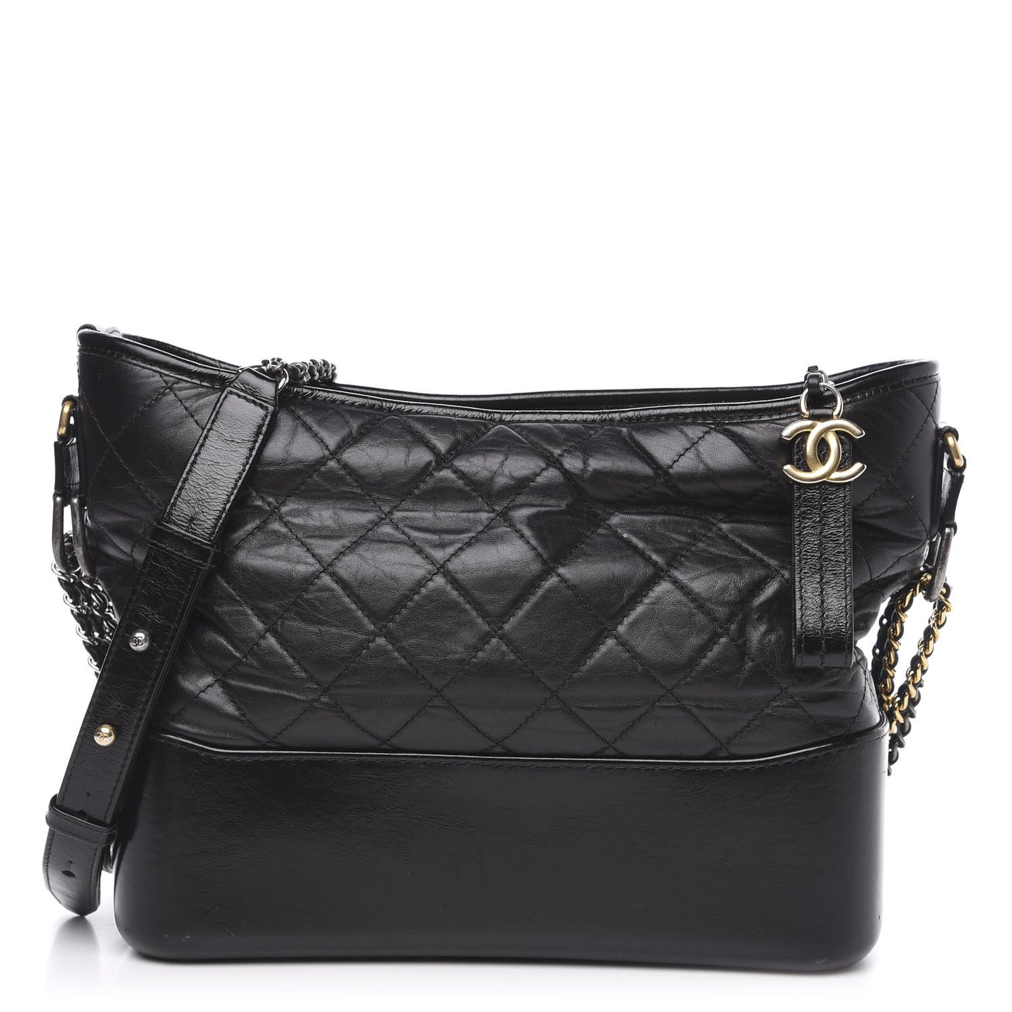 Aged Calfskin Quilted Medium Gabrielle Hobo Black