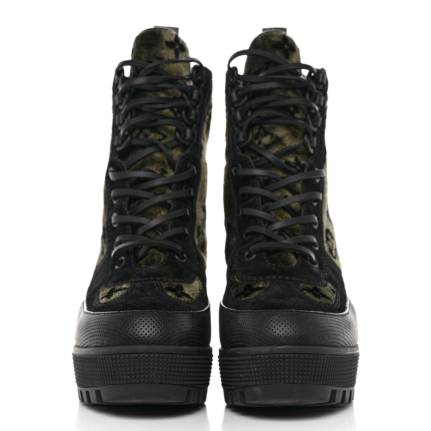 Velvet Calfskin Monogram Laureate Platform Desert Boots 37 Black Green