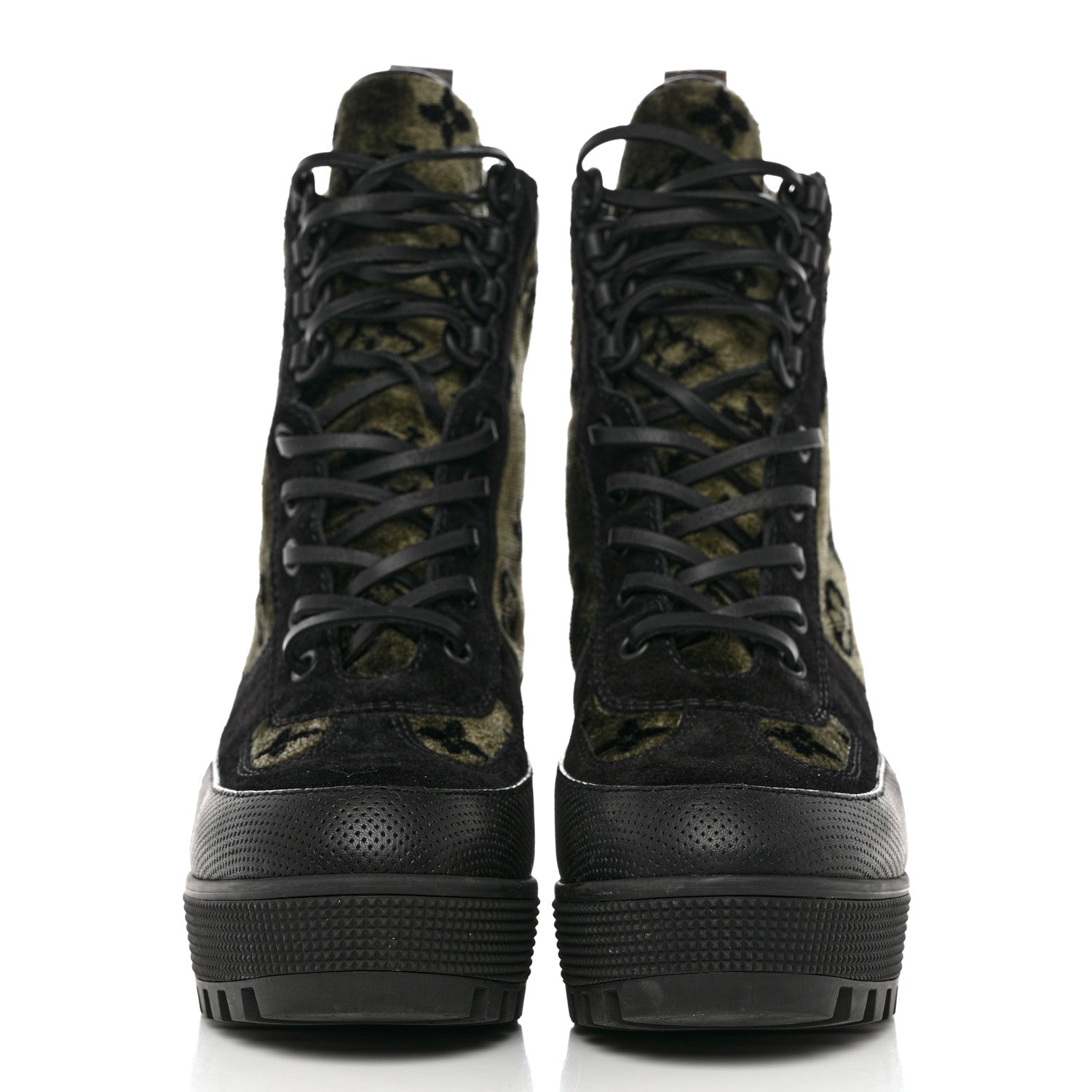Louis Vuitton Velvet Calfskin Monogram Laureate Platform Desert Boots 37 Black Green 2 of 9
