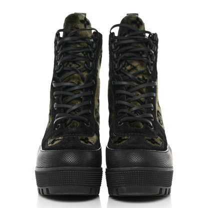 Louis Vuitton Velvet Calfskin Monogram Laureate Platform Desert Boots 37 Black Green 2 of 9