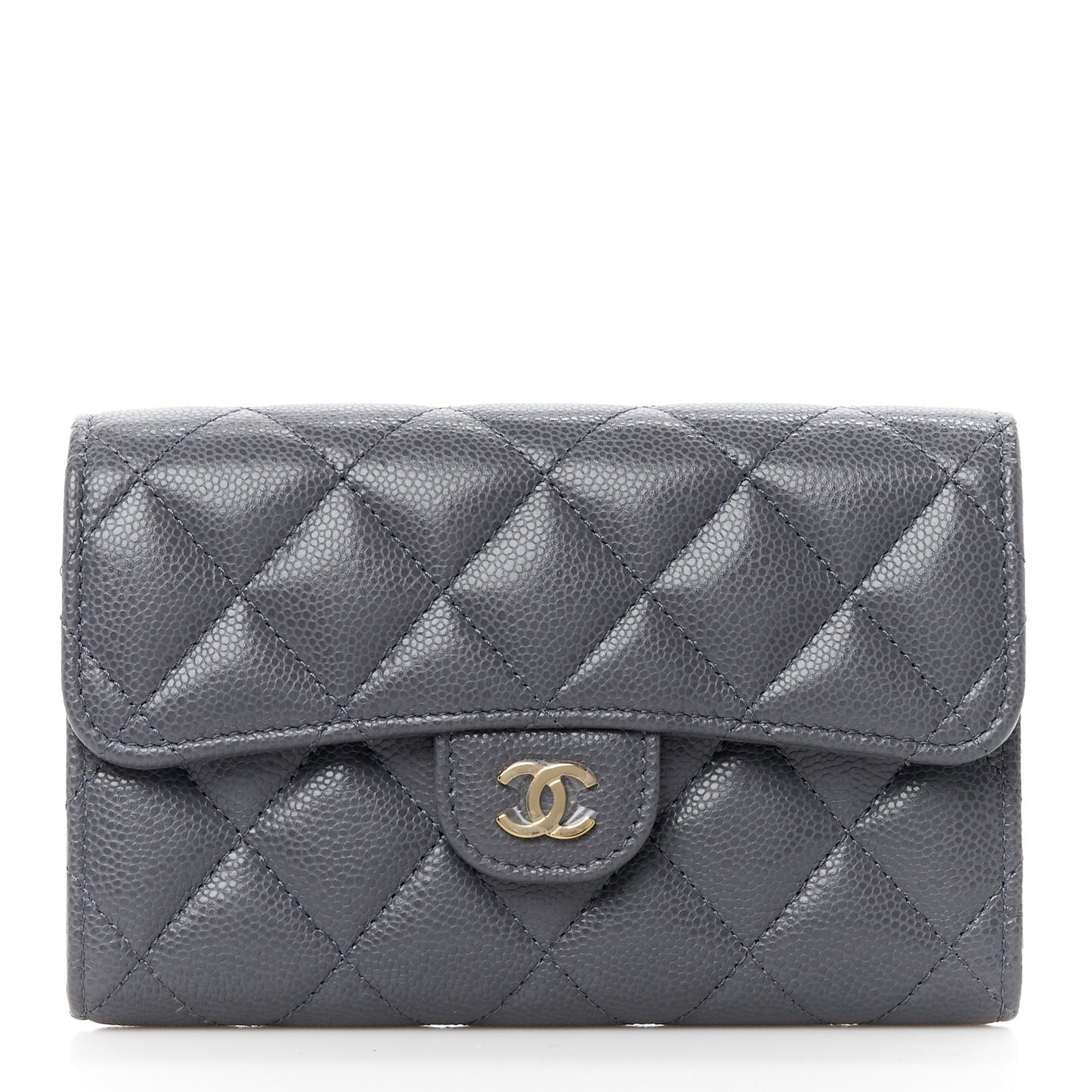 Caviar Quilted Medium Flap Wallet Grey