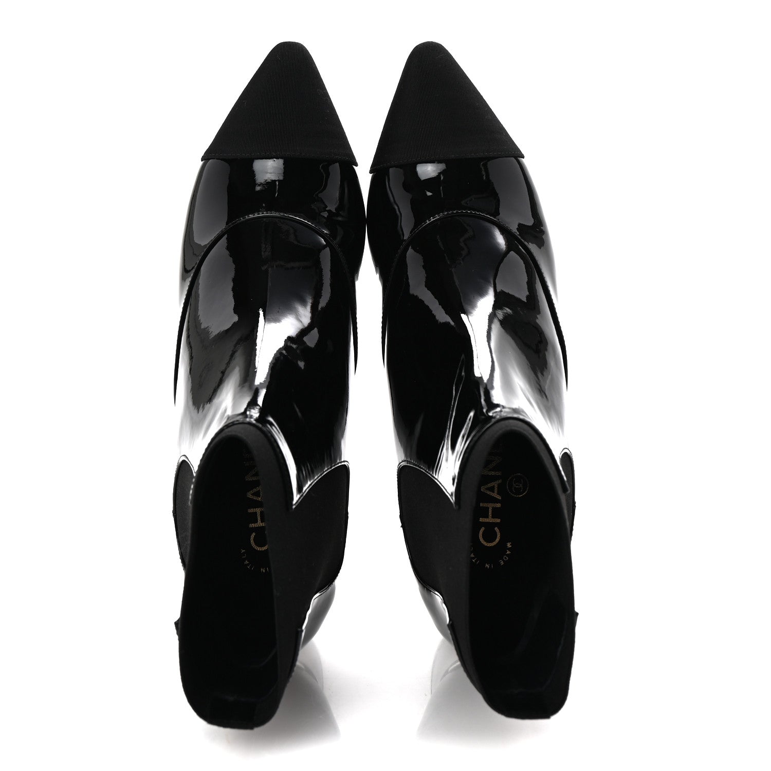 Chanel Patent Grosgain Cap Toe Short Boots 38.5 Black 2 of 10