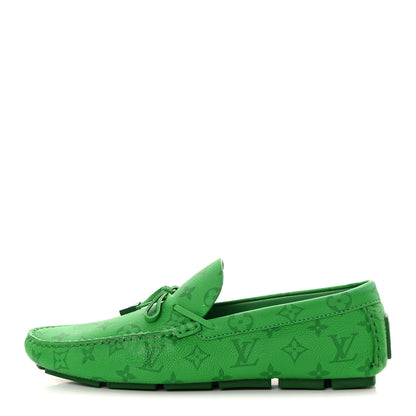 Louis Vuitton Grained Calfskin Monogram Mens Driver Moccasin Loafers 10 Green 1 of 13