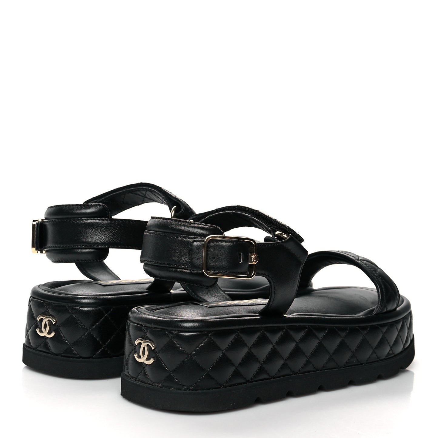 Lambskin Quilted Platform Sandals 38.5 Black