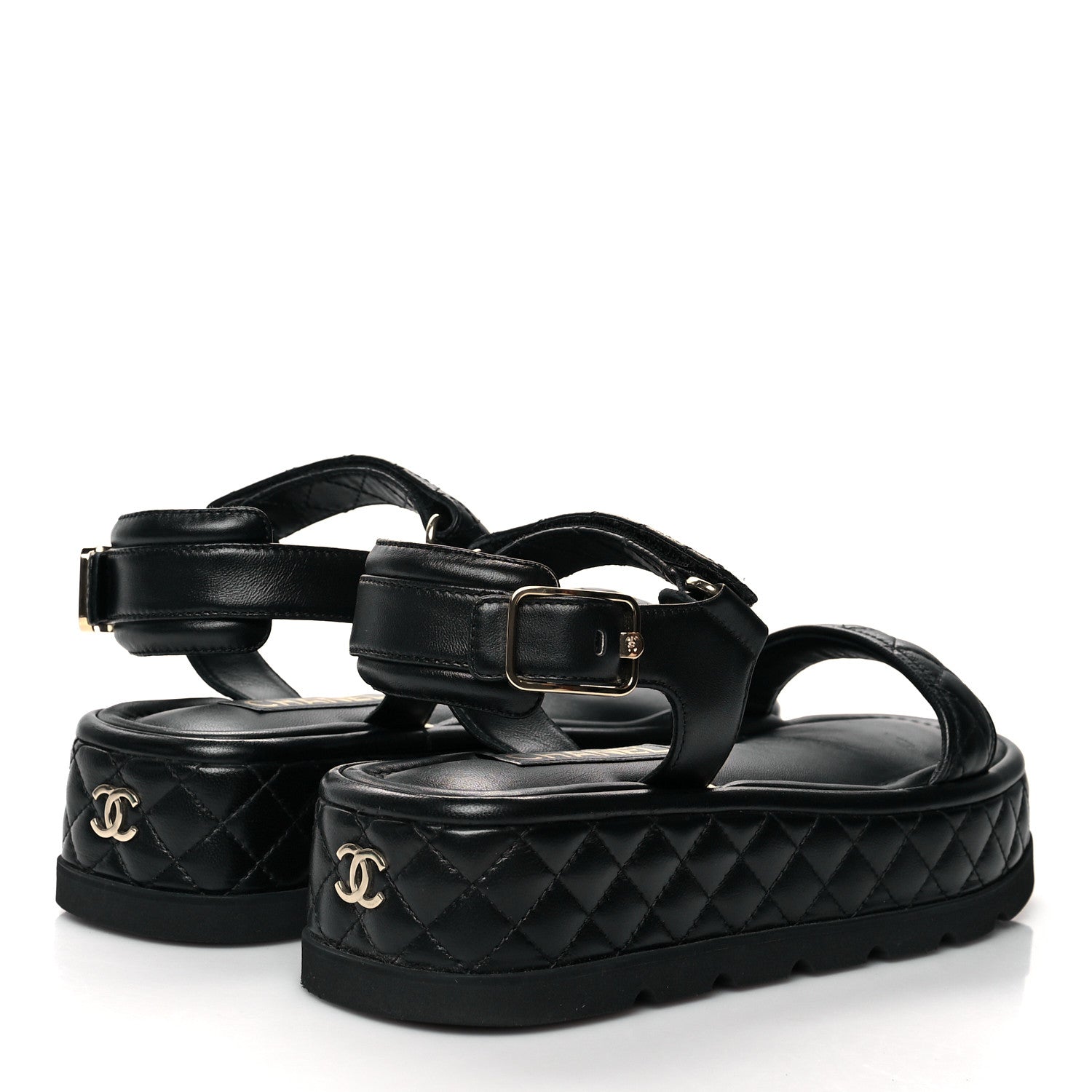 Chanel Lambskin Quilted Platform Sandals 38.5 Black 4 of 10