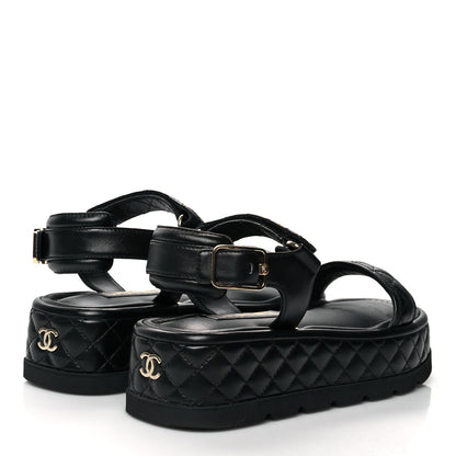 Chanel Lambskin Quilted Platform Sandals 38.5 Black 4 of 10