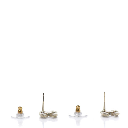 Chanel Metal Graduated Pearl Crystal CC Earrings Light Gold 3 of 5
