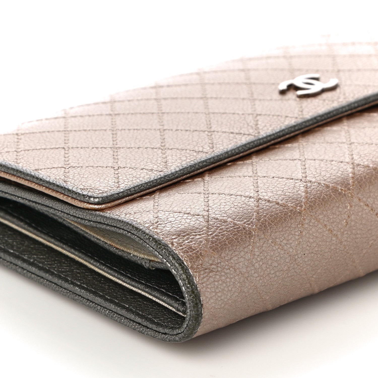 Chanel Metallic Calfskin Diamond Stitched Flap Wallet Gold 5 of 21