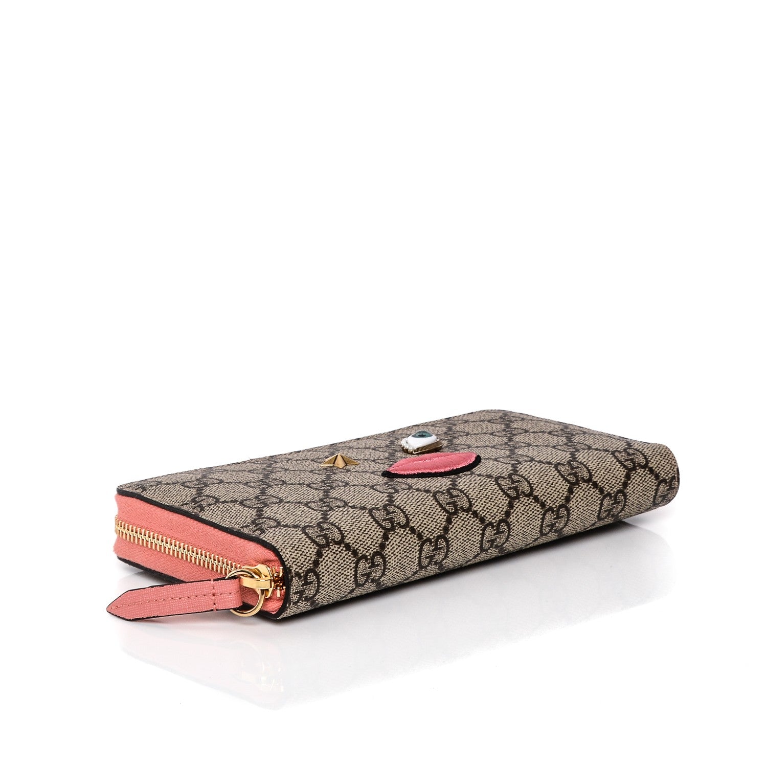 Gucci GG Supreme Monogram Embroidered Face Zip Around Wallet Pink 4 of 6