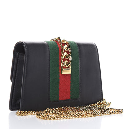 Gucci Calfskin Super Mini Sylvie Chain Shoulder Bag Black 3 of 13
