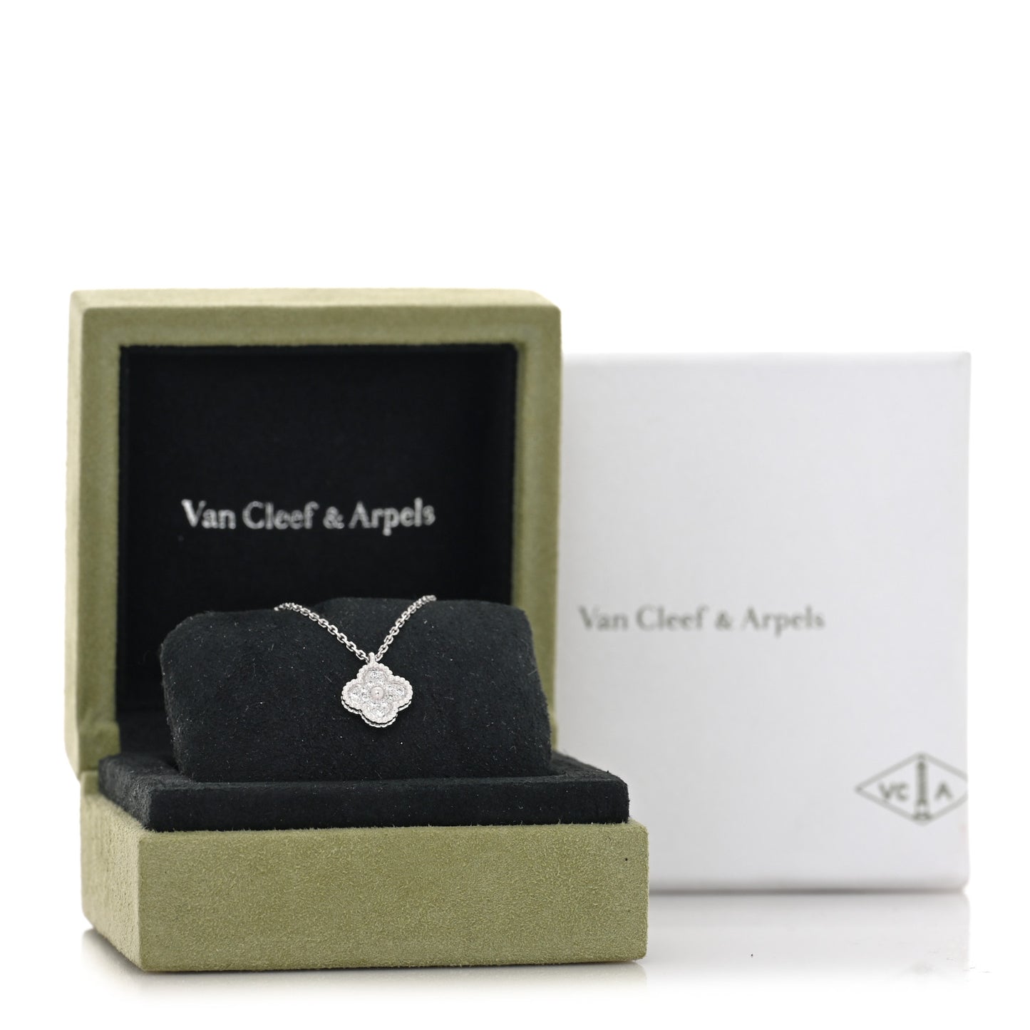 18K White Gold Diamond Sweet Alhambra Pendant Necklace