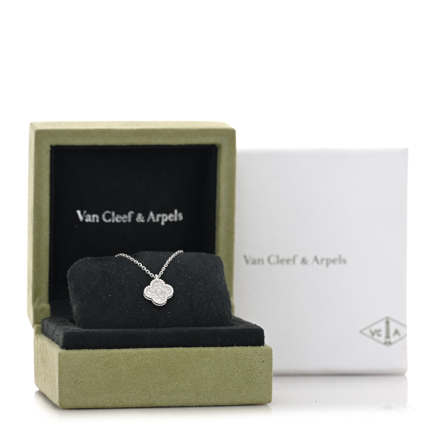 Van Cleef & Arpels 18K White Gold Diamond Sweet Alhambra Pendant Necklace 5 of 5