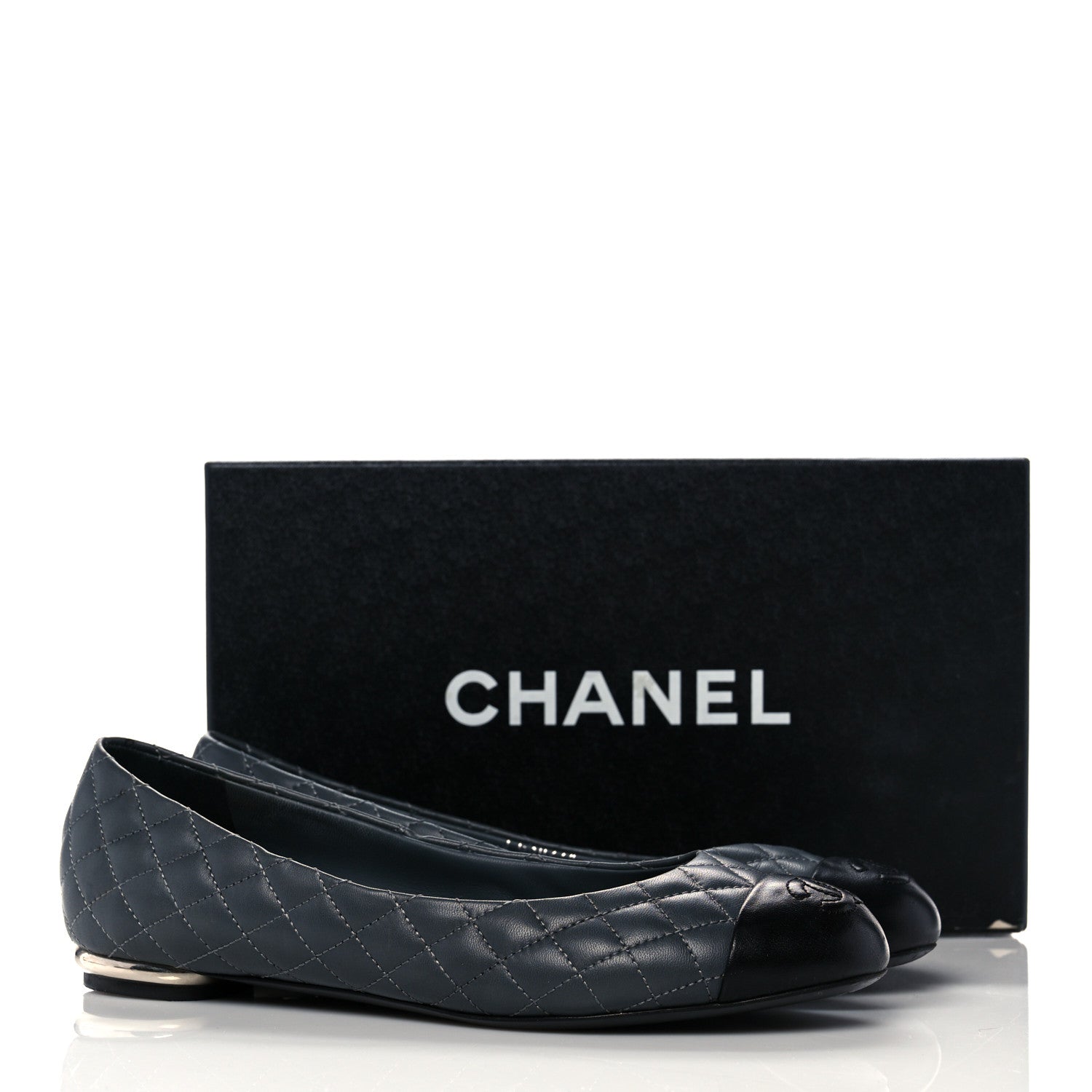 Chanel Lambskin Quilted Cap Toe CC Ballerina Flats 38 Charcoal Black 11 of 11